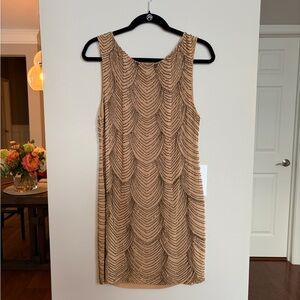 Alice + Olivia Nude Beaded Sequin Shift Dress Art Deco Evening Cocktail